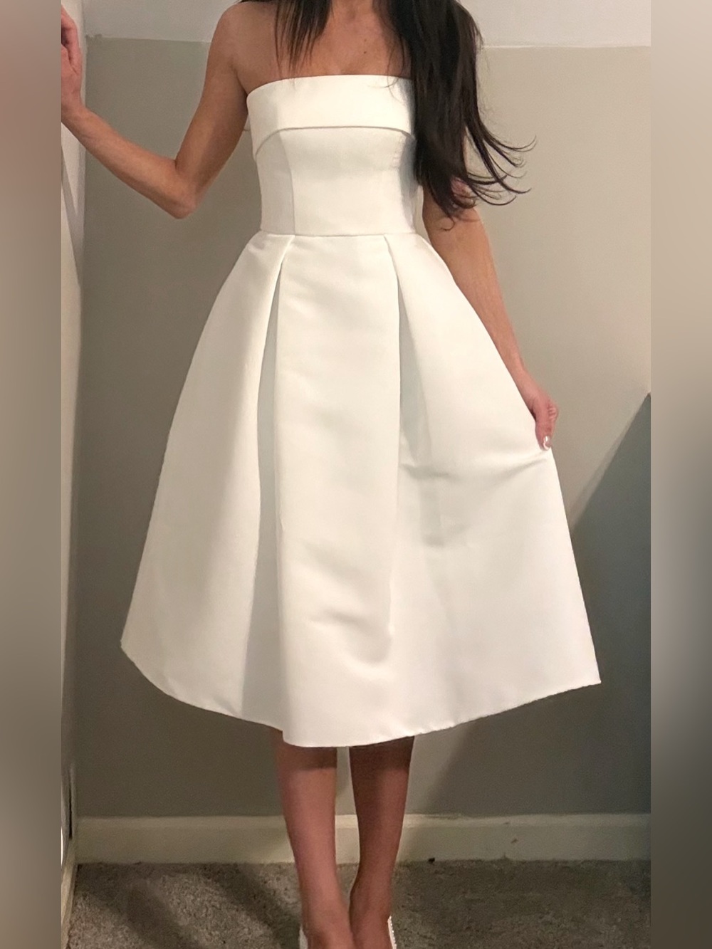 Amsale Strapless White Midi Bridal Dress View 2